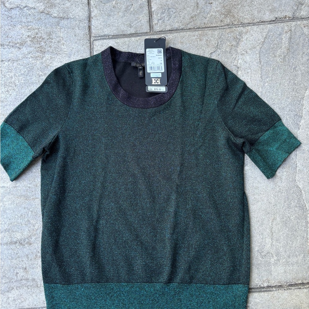 Escada Shimmering Dark Green Short Sleeve Top